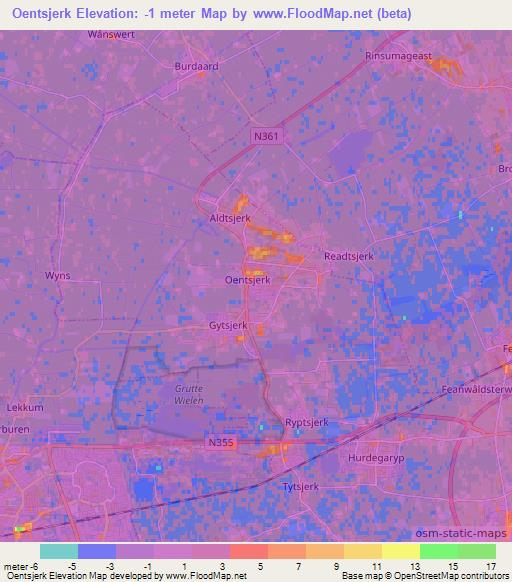 Oentsjerk,Netherlands Elevation Map