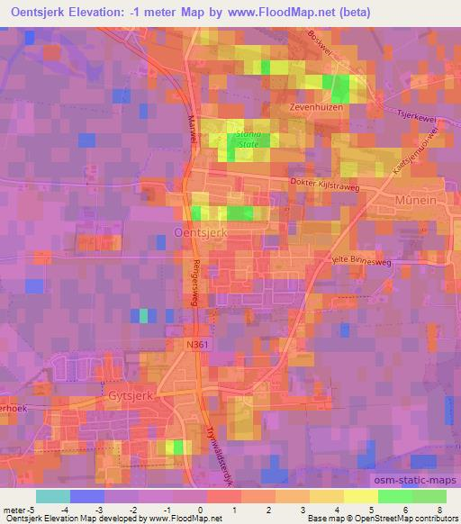 Oentsjerk,Netherlands Elevation Map