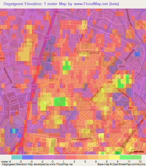 Oegstgeest,Netherlands Elevation Map
