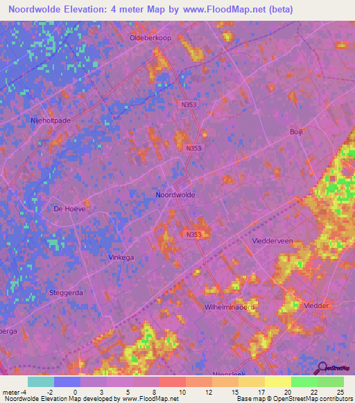 Noordwolde,Netherlands Elevation Map