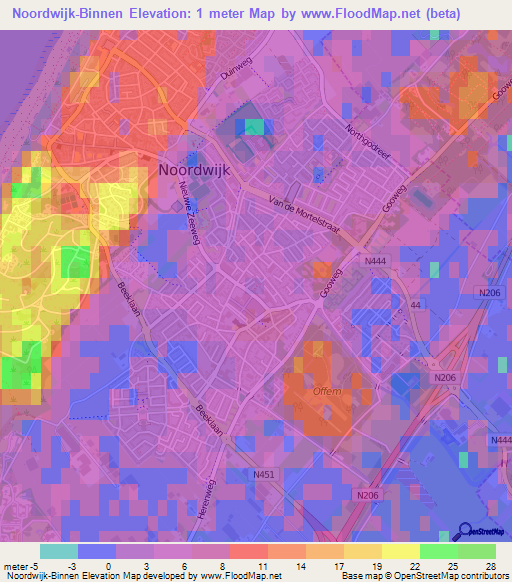 Noordwijk-Binnen,Netherlands Elevation Map