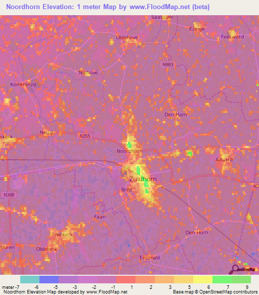 Noordhorn,Netherlands Elevation Map