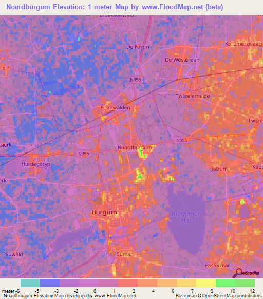 Noardburgum,Netherlands Elevation Map