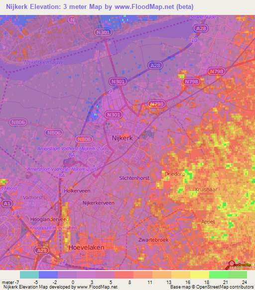 Nijkerk,Netherlands Elevation Map