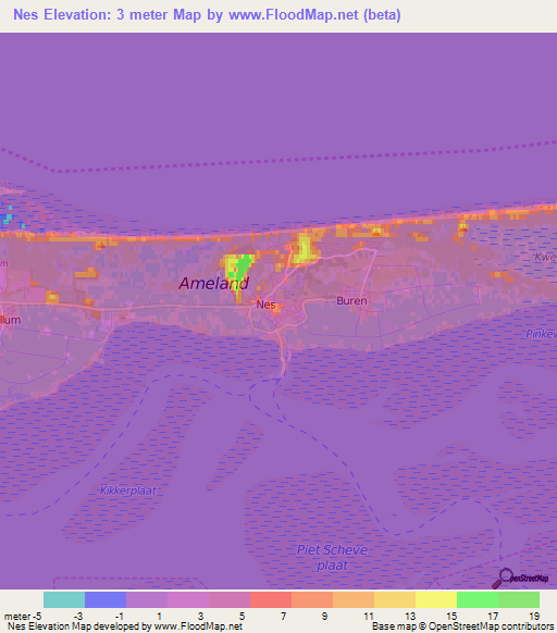 Nes,Netherlands Elevation Map