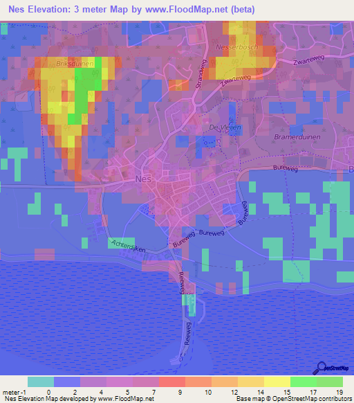 Nes,Netherlands Elevation Map