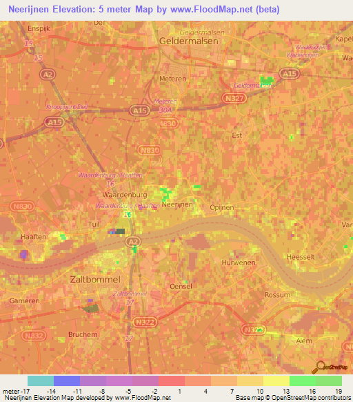Neerijnen,Netherlands Elevation Map