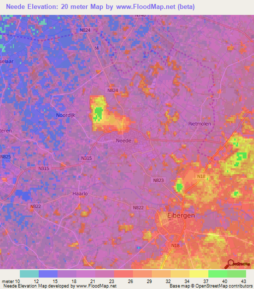 Neede,Netherlands Elevation Map