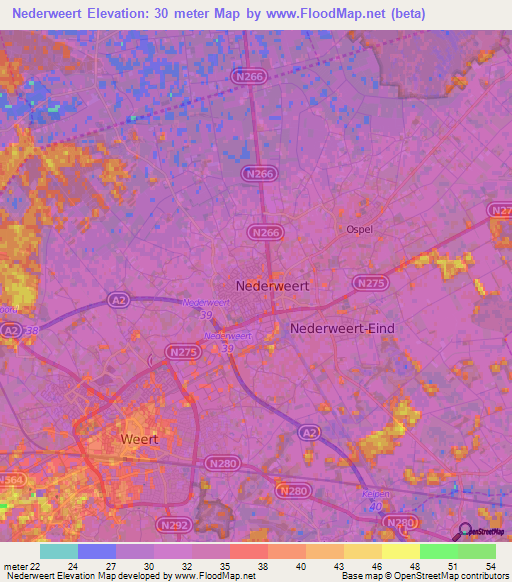 Nederweert,Netherlands Elevation Map