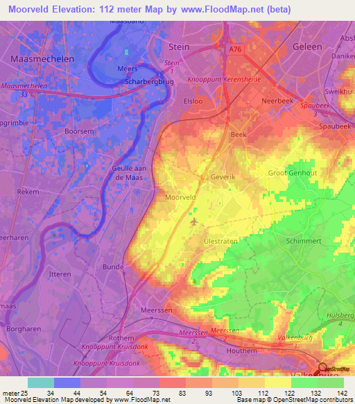 Moorveld,Netherlands Elevation Map