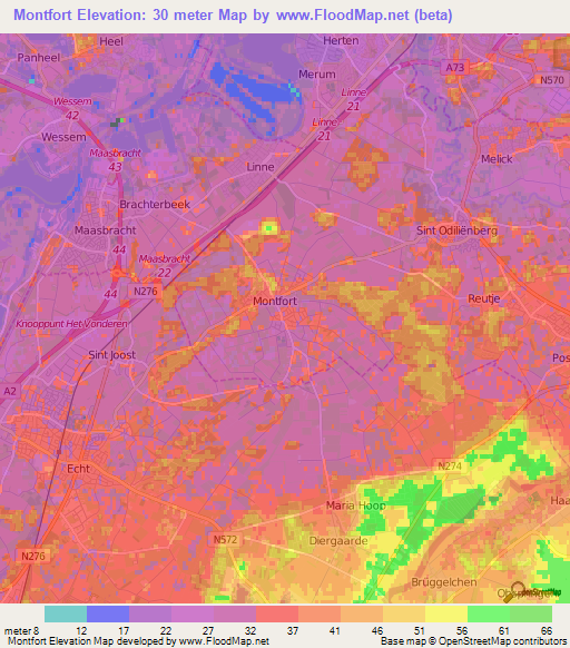Montfort,Netherlands Elevation Map