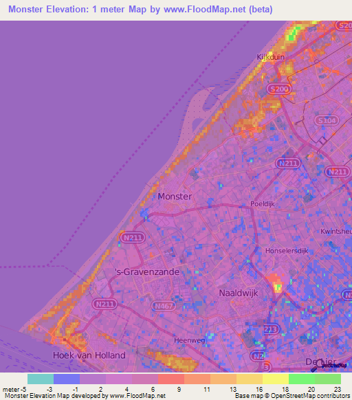 Monster,Netherlands Elevation Map