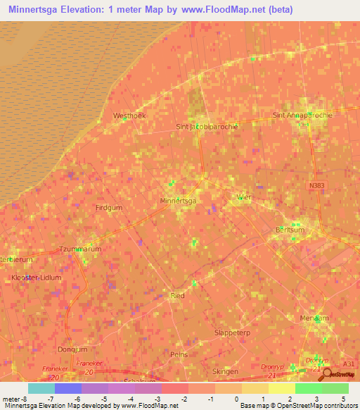 Minnertsga,Netherlands Elevation Map