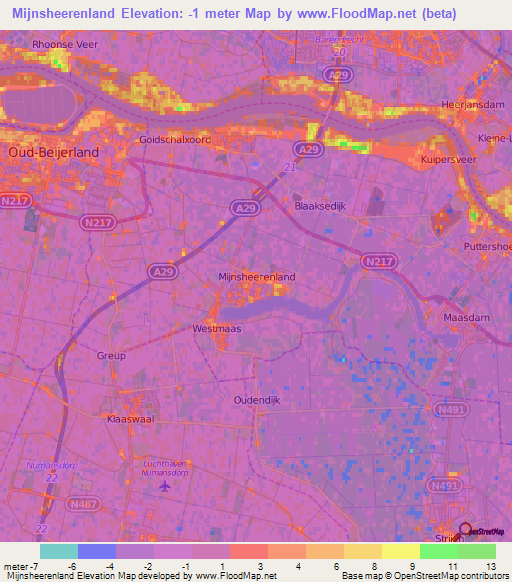 Mijnsheerenland,Netherlands Elevation Map