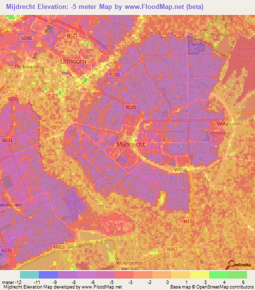 Mijdrecht,Netherlands Elevation Map