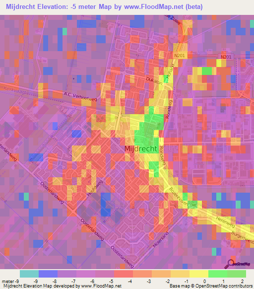 Mijdrecht,Netherlands Elevation Map