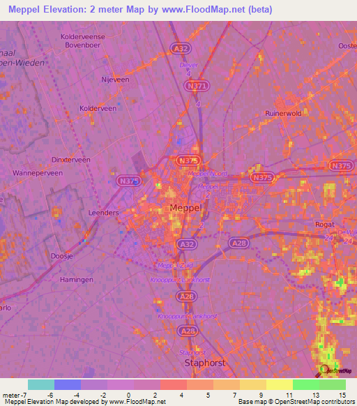 Meppel,Netherlands Elevation Map
