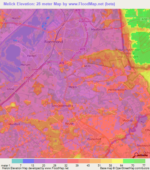 Melick,Netherlands Elevation Map