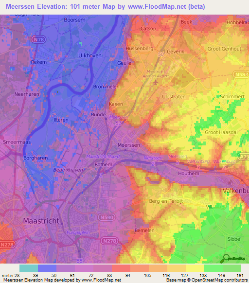 Meerssen,Netherlands Elevation Map