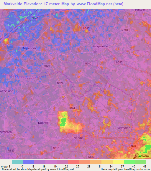 Markvelde,Netherlands Elevation Map