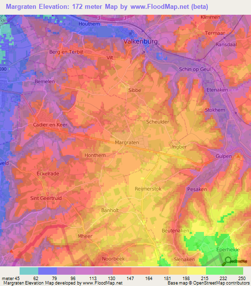 Margraten,Netherlands Elevation Map