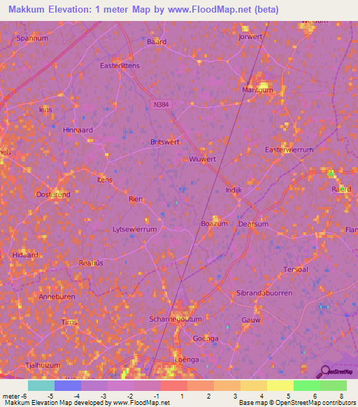 Makkum,Netherlands Elevation Map