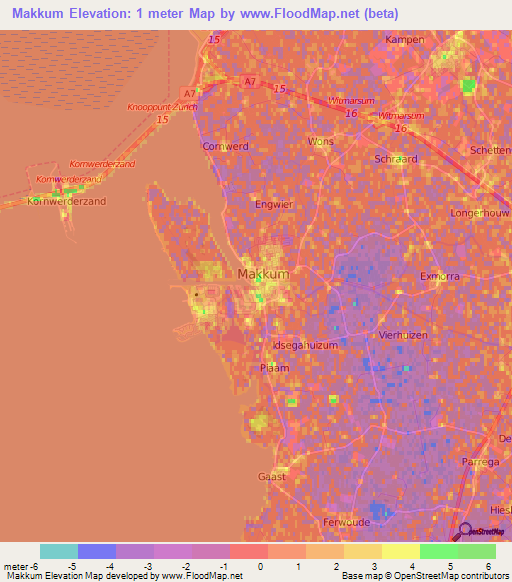 Makkum,Netherlands Elevation Map