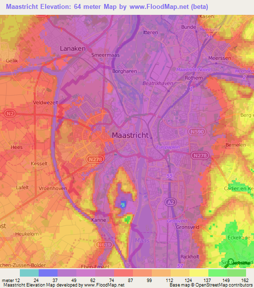 Maastricht,Netherlands Elevation Map