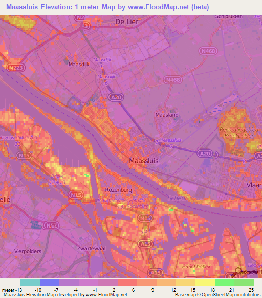 Maassluis,Netherlands Elevation Map