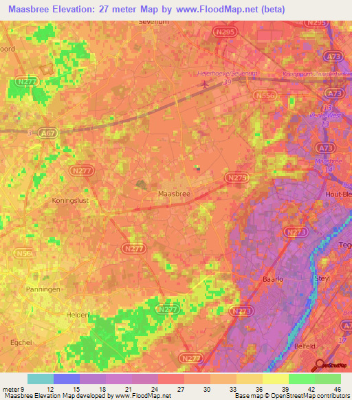 Maasbree,Netherlands Elevation Map