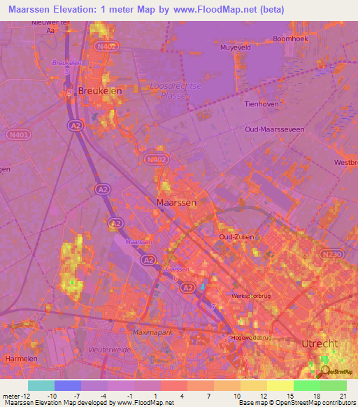 Maarssen,Netherlands Elevation Map