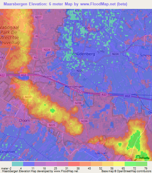 Maarsbergen,Netherlands Elevation Map