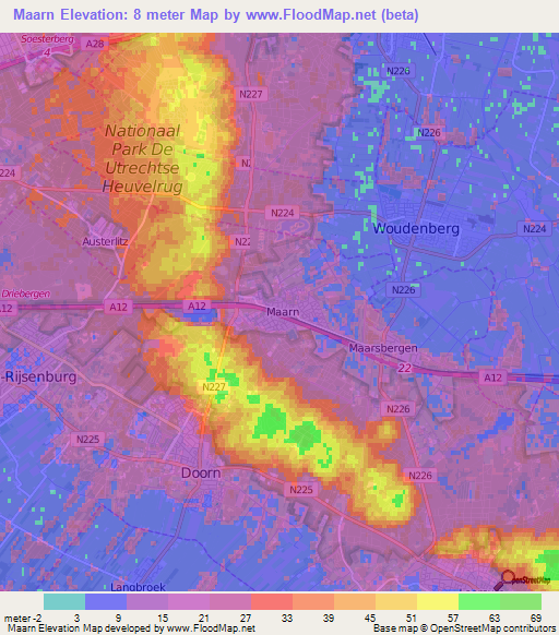 Maarn,Netherlands Elevation Map