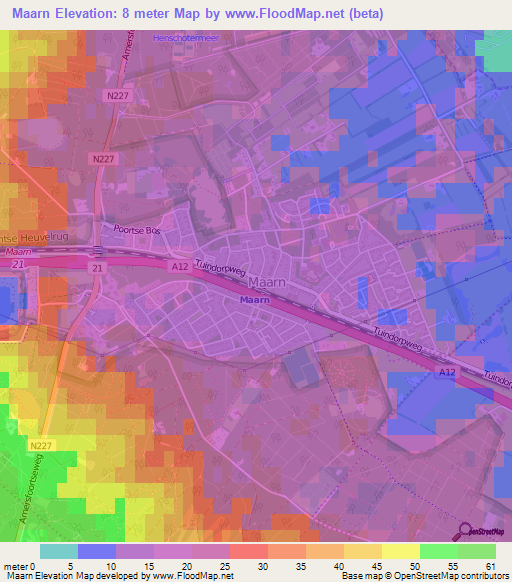 Maarn,Netherlands Elevation Map