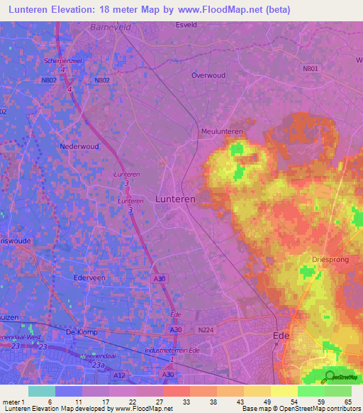 Lunteren,Netherlands Elevation Map