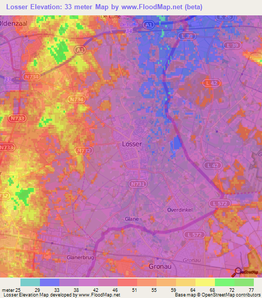 Losser,Netherlands Elevation Map