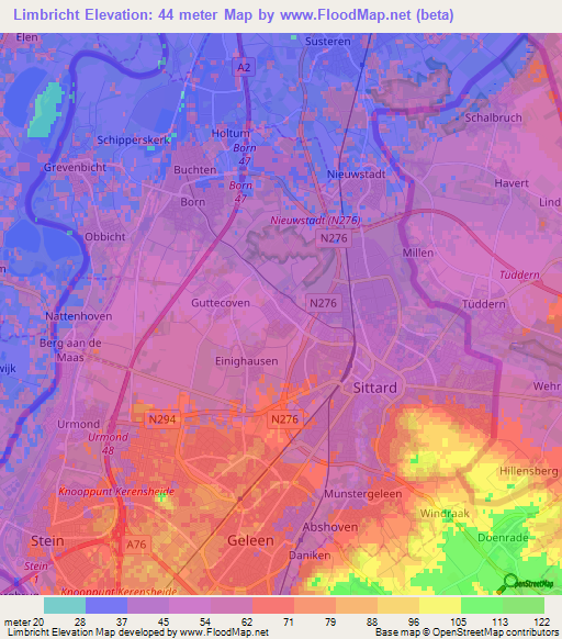 Limbricht,Netherlands Elevation Map
