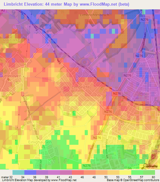 Limbricht,Netherlands Elevation Map