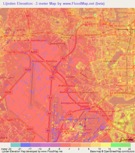 Lijnden,Netherlands Elevation Map