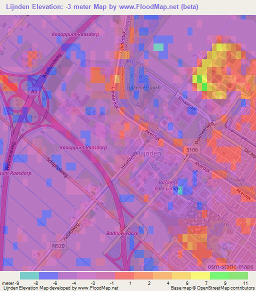 Lijnden,Netherlands Elevation Map
