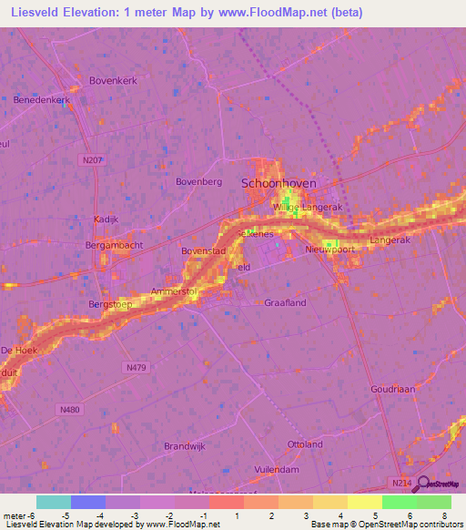 Liesveld,Netherlands Elevation Map