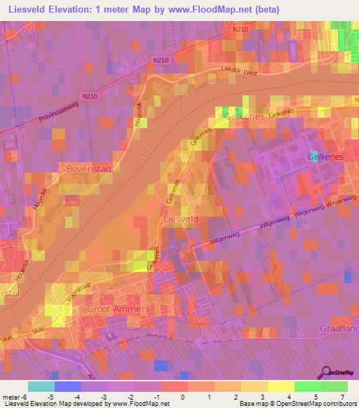 Liesveld,Netherlands Elevation Map