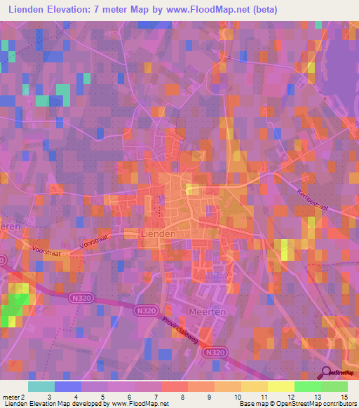 Lienden,Netherlands Elevation Map