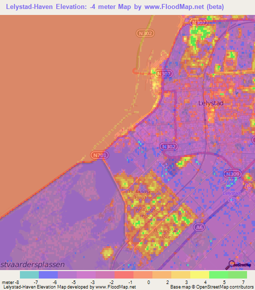 Lelystad-Haven,Netherlands Elevation Map