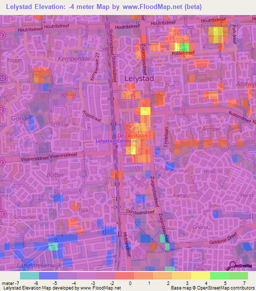 Lelystad,Netherlands Elevation Map