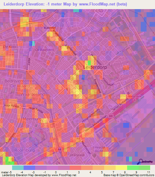 Leiderdorp,Netherlands Elevation Map