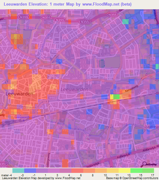 Leeuwarden,Netherlands Elevation Map
