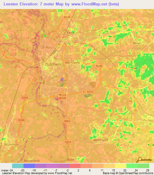 Leesten,Netherlands Elevation Map