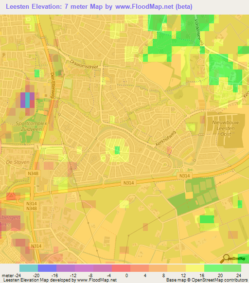 Leesten,Netherlands Elevation Map