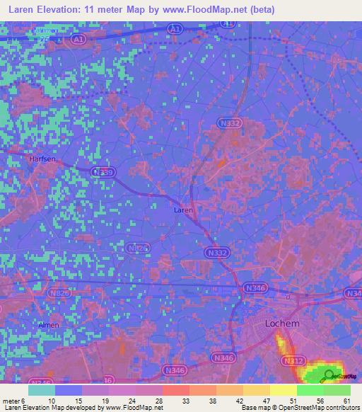 Laren,Netherlands Elevation Map